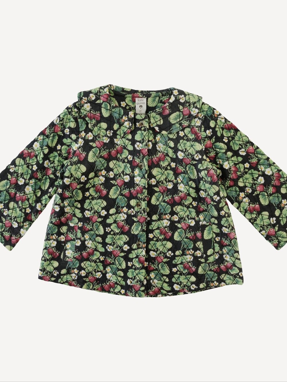 NWT 12-18M Kate Quinn 🍓 quilted peter pan swing jacket strawberry vines bamboo